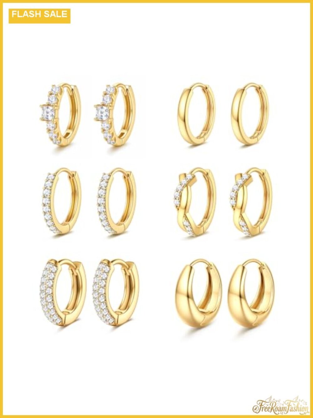 14K Gold Plated Huggie Hoop Earrings Set for Women Layering Stackable
